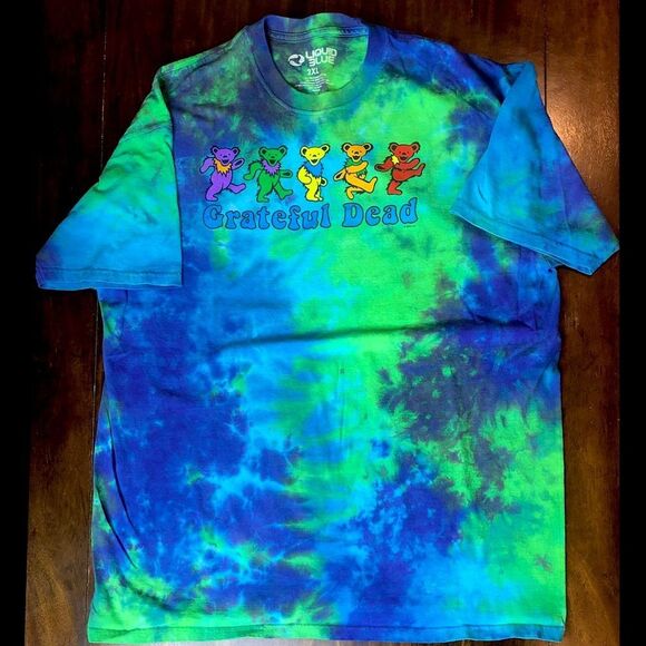 Grateful Dead Blue Green Tie Dye Dancing Bears Short Sleeve T-Shirt - Picture 8 of 9